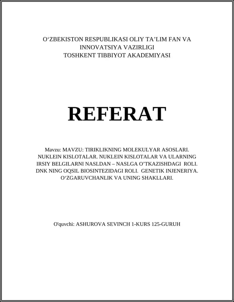 TIRIKLIKNING MOLEKULYAR ASOSLARI
