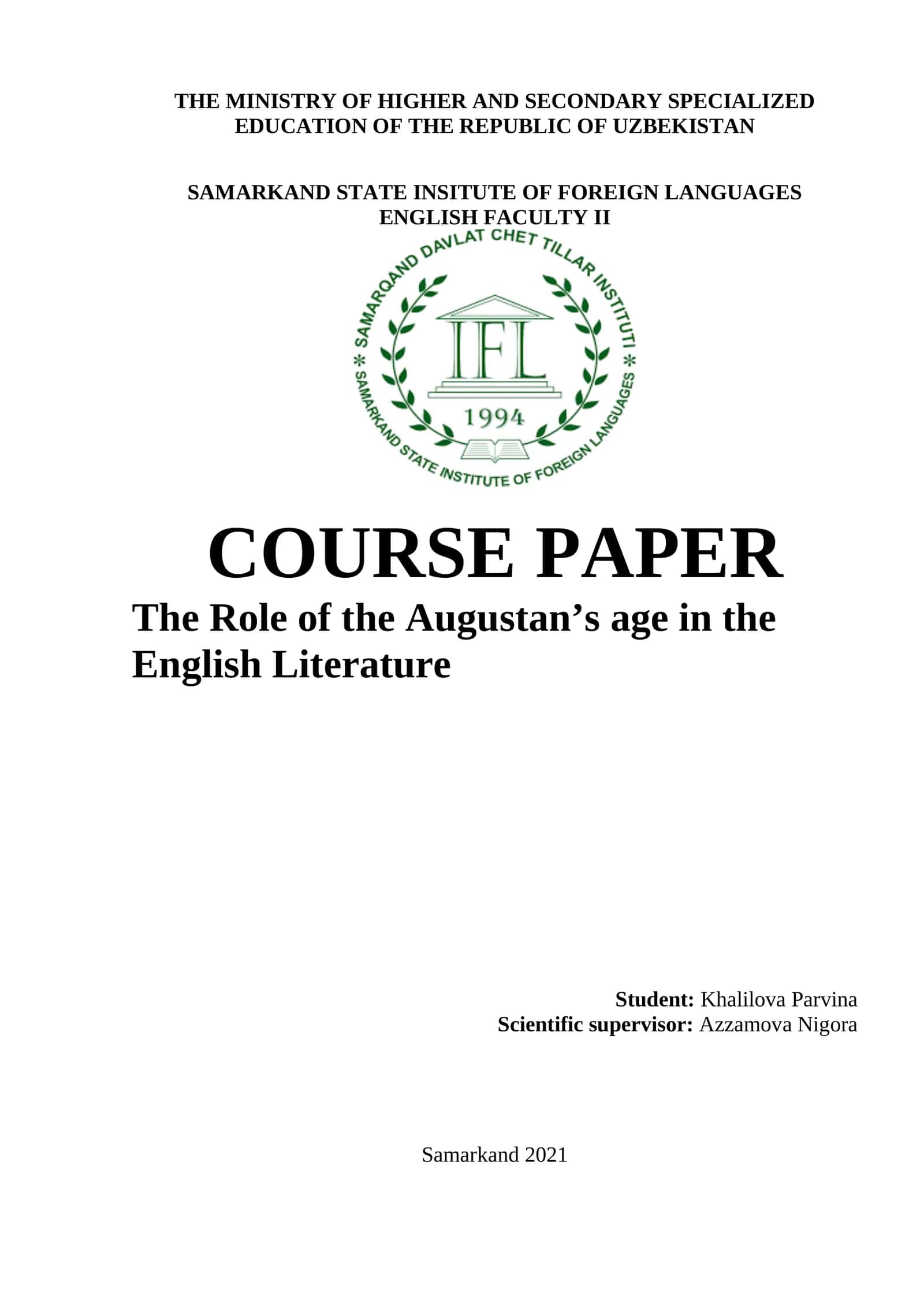 Role of the Augustan’s age in English Literature