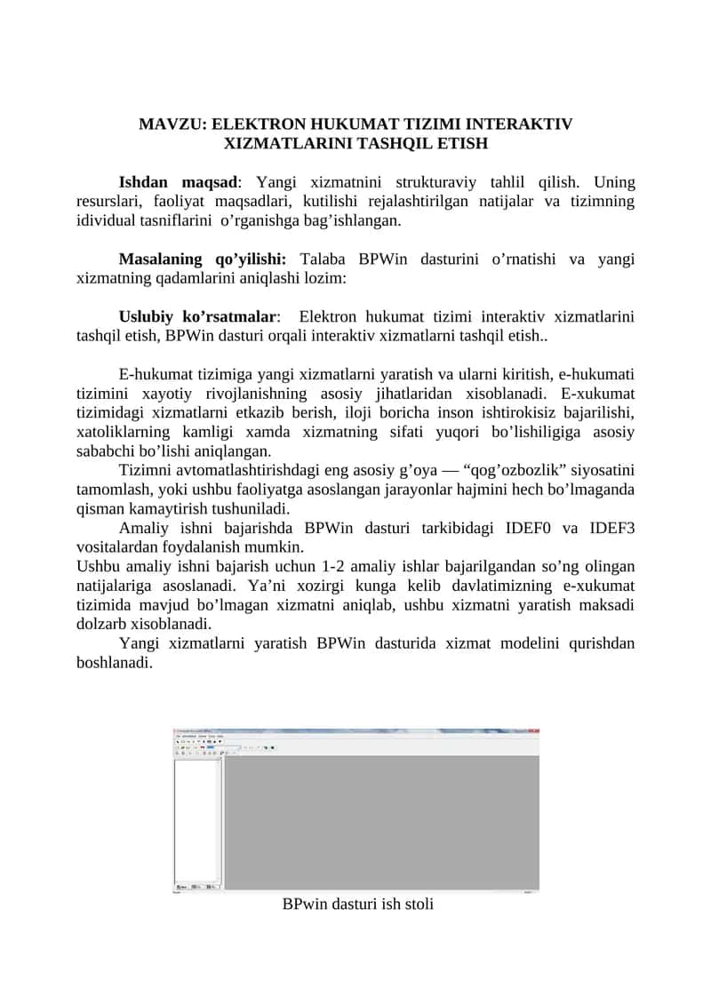 ELEKTRON HUKUMAT TIZIMI INTERAKTIV XIZMATLARINI TASHQIL ETISH