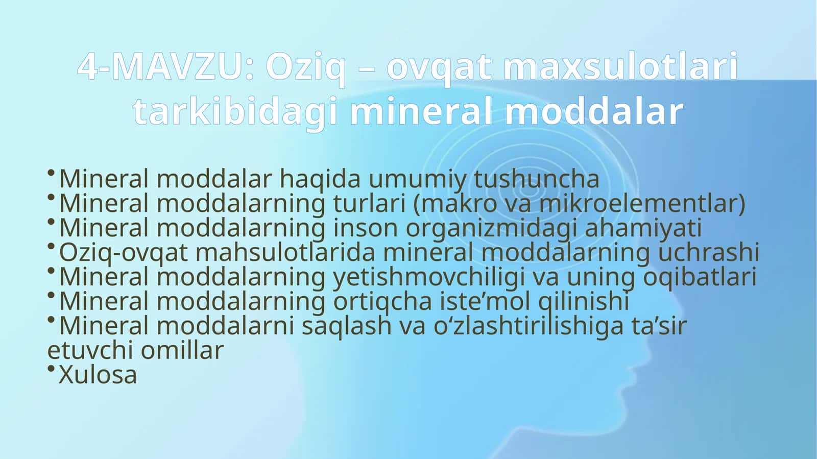 Oziq-ovqat mahsulotlari tarkibida mineral moddalar