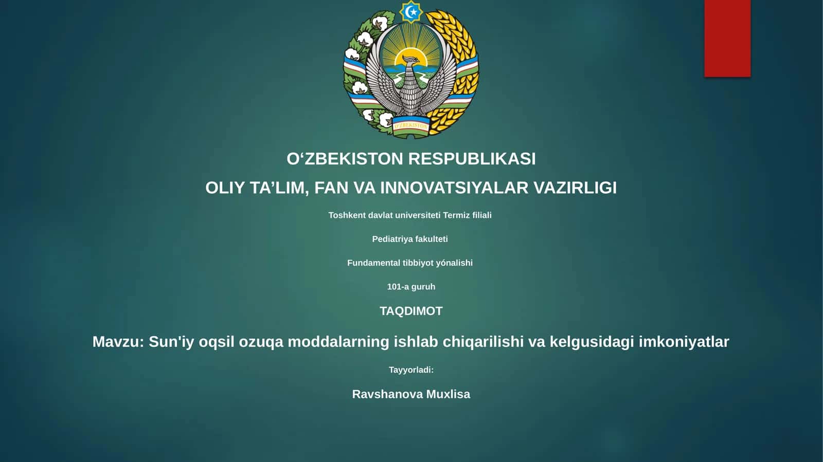 Sun'iy oqsil ozuqa moddalarning ishlab chiqarilishi va kelgusidagi imkoniyatlar