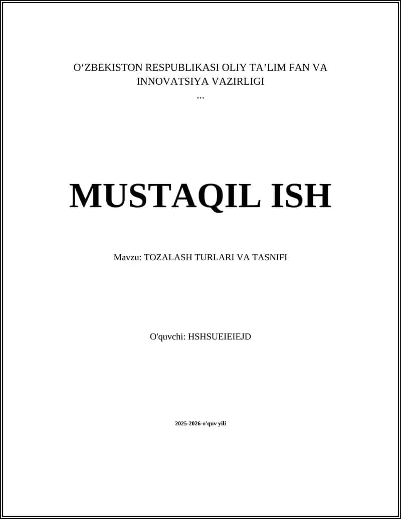 TOZALASH TURLARI VA TASNIFI