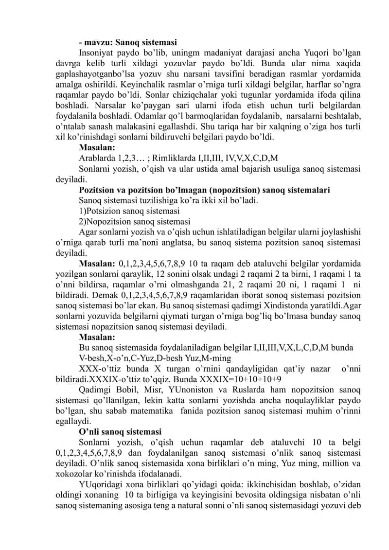 sanoq sistemalari matematika