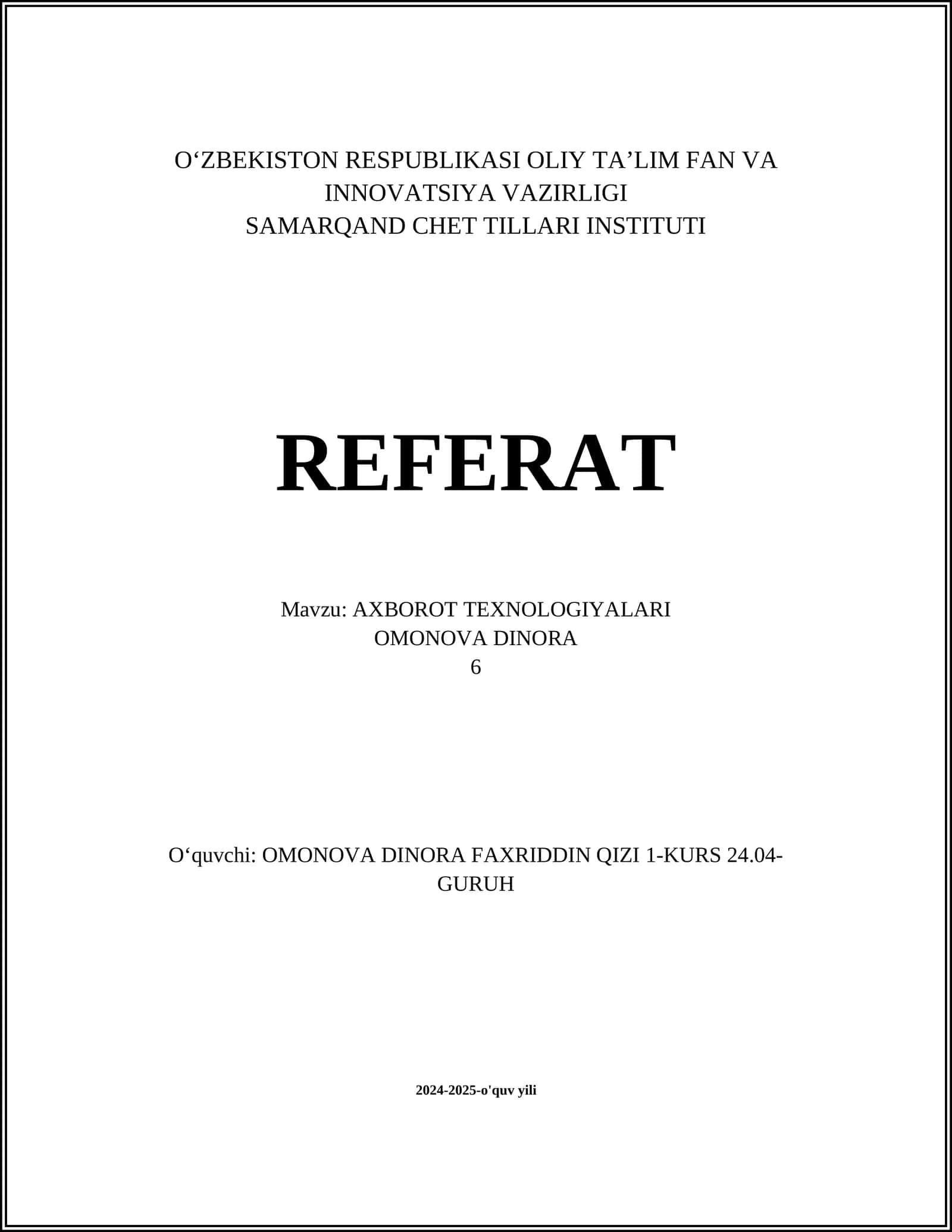 Axborot Texnologiyalari