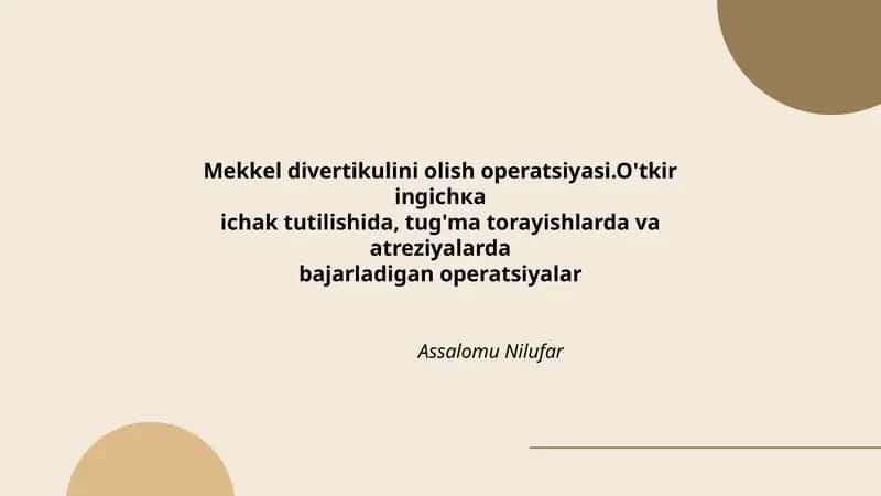 Mekkel divertikulini olish operatsiyasi