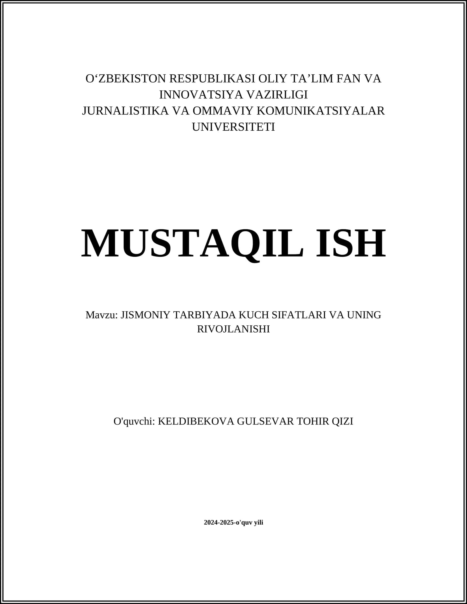 Jismoniy tarbiyada kuch sifatlari va uning rivojlanishi