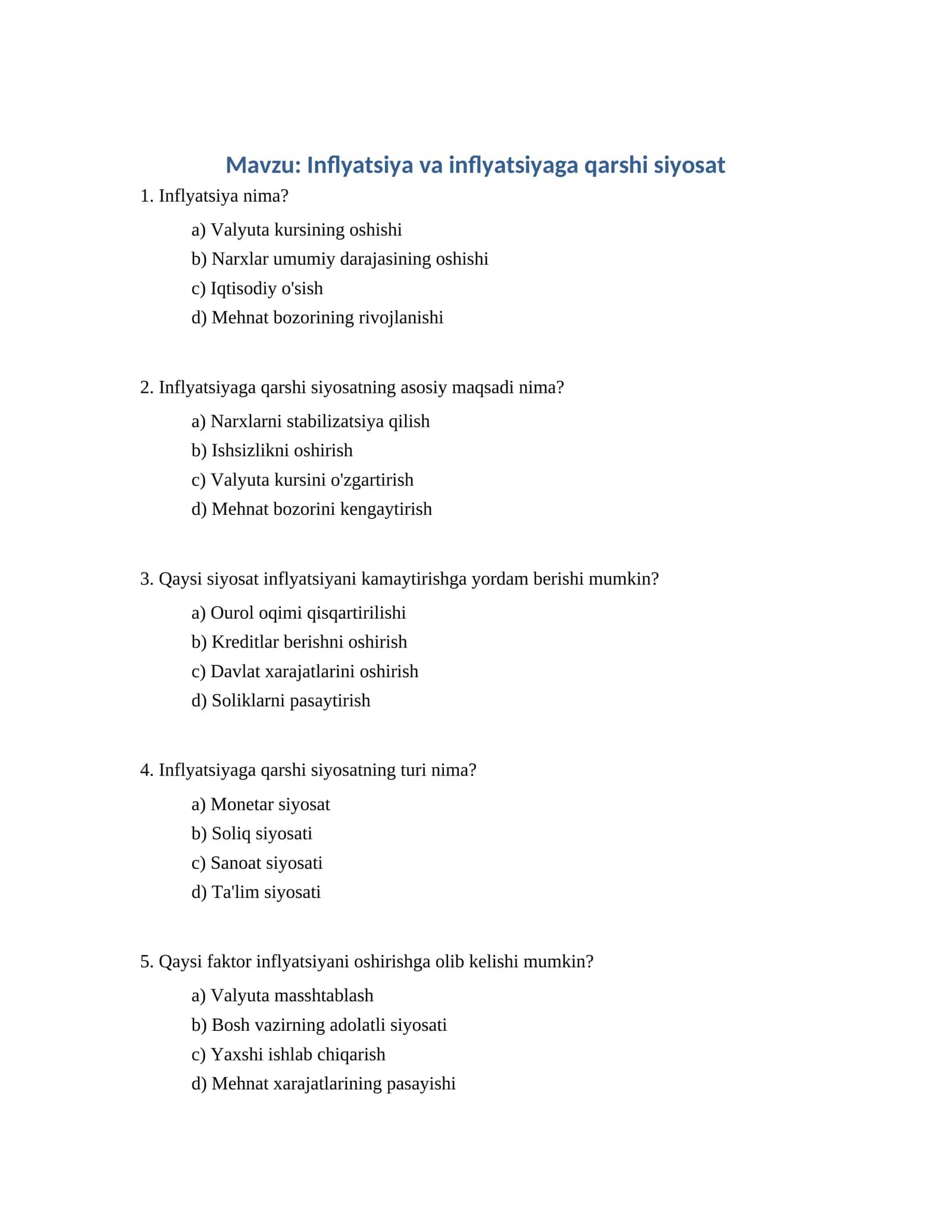 Inflyatsiya va inflyatsiyaga qarshi siyosat