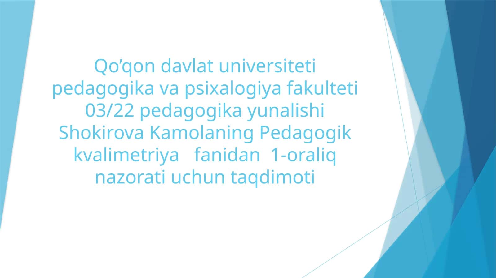 Pedagogik kvalimetriya Talabalarning oz ozini nazorat qilish jarayonida My test dasturi vositasi fanlar boyicha nostandart adaptiv test topshiriqlarini tuzish va amaliyotga joriy etish.
