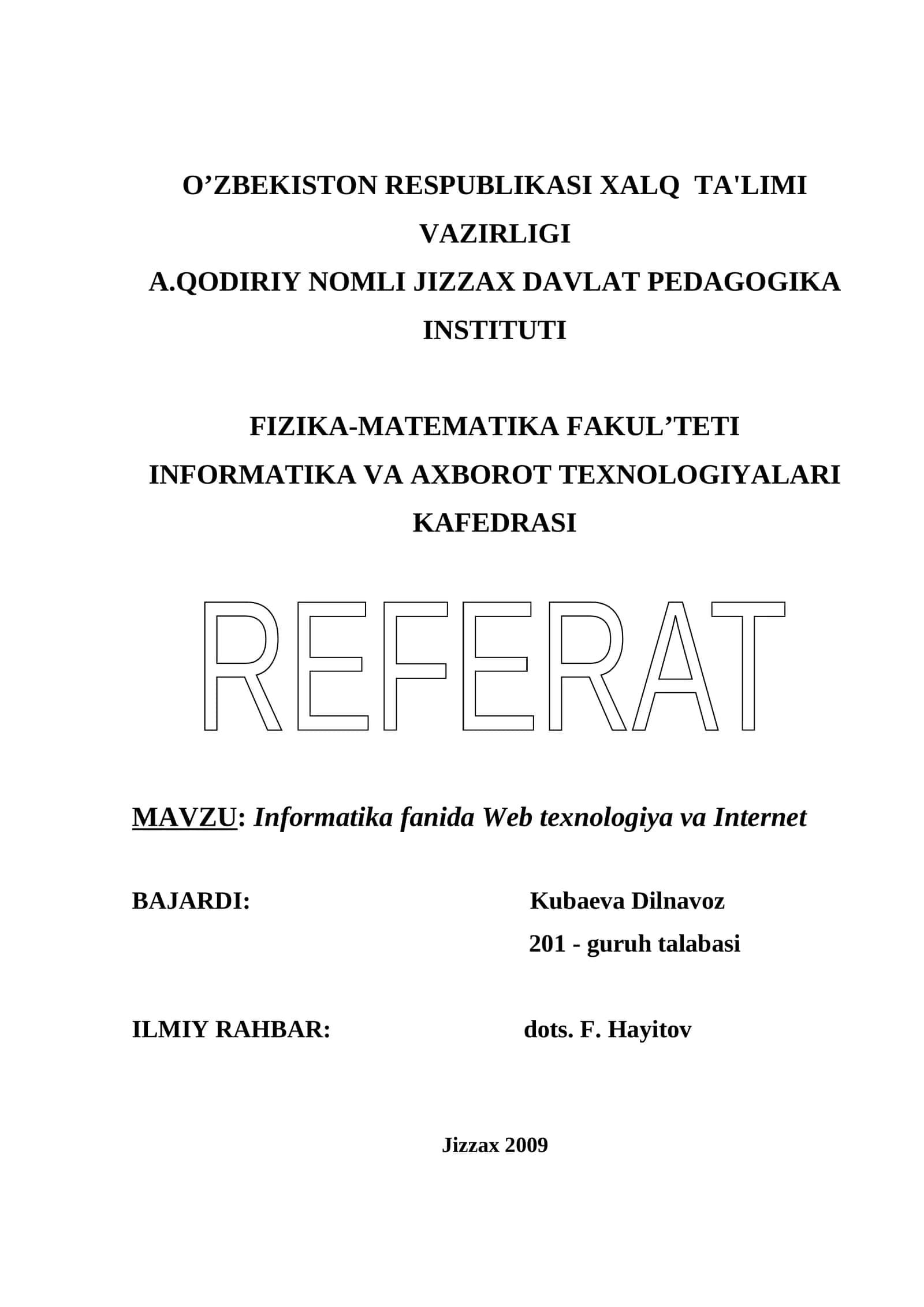 INFORMATIKA FANIDA WEB TEXNOLOGIYA VA INTERNET