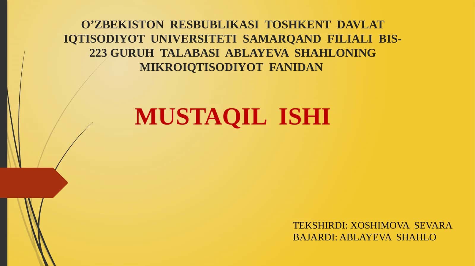 MIKROIQTISODIYOT FANIDAN MUSTAQIL ISHI