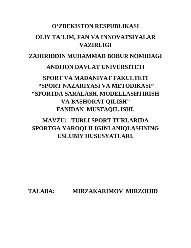 Sportda Saralash, Modellashtirish va Bashorat Qilish