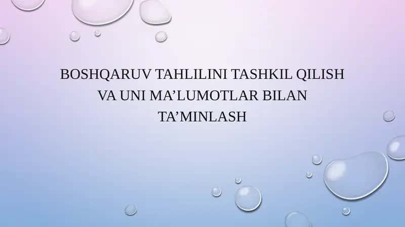 Boshqaruv tahlilini tashkil qilish va uni ma’lumotlar bilan ta’minlash