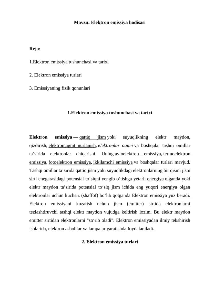 Elektron emissiya hodisasi