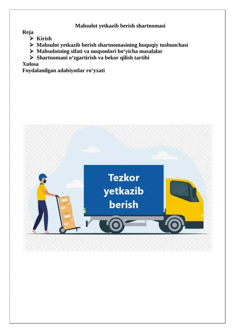 Mahsulot yetkazib berish shartnomasi