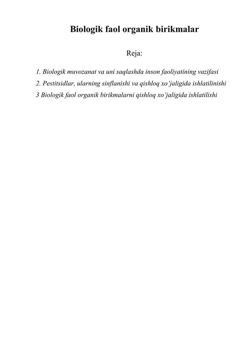 Biologik faol organik birikmalar
