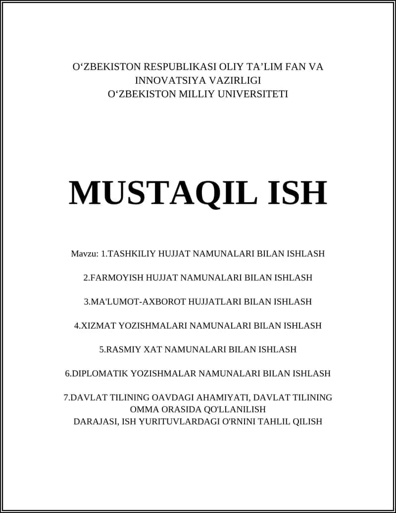 TASHKILIY HUJJAT NAMUNALARI