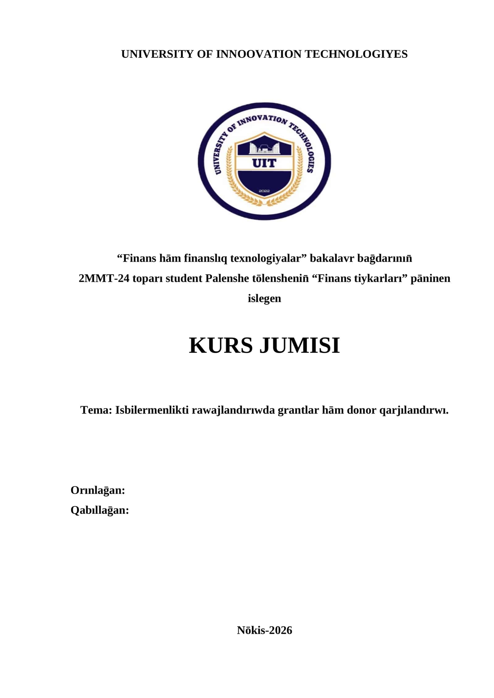 Isbilermenlikti rawajlandırıwda grantlar hām donor qarjılandırwı