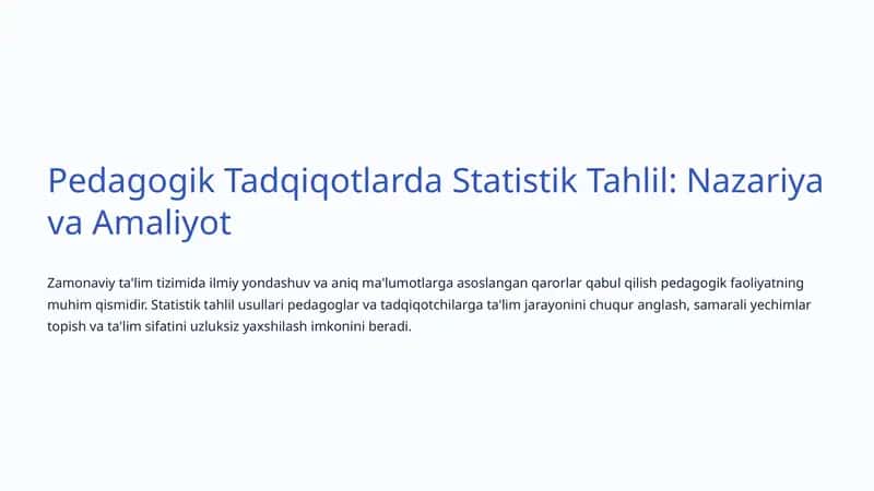Pedagogik Tadqiqotlarda Statistik Tahlil