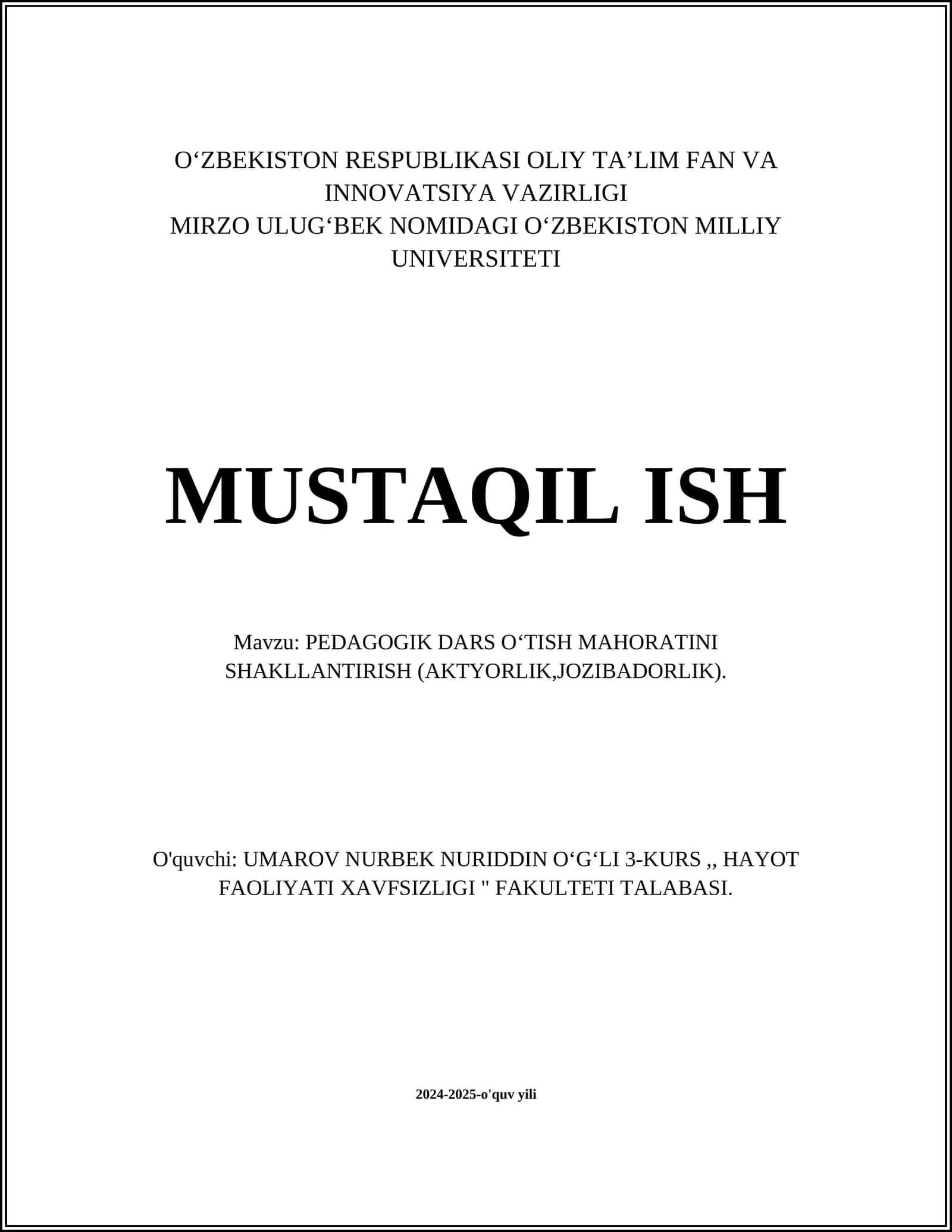 Aktyorlik Mahoratining Asosiy Elementlari