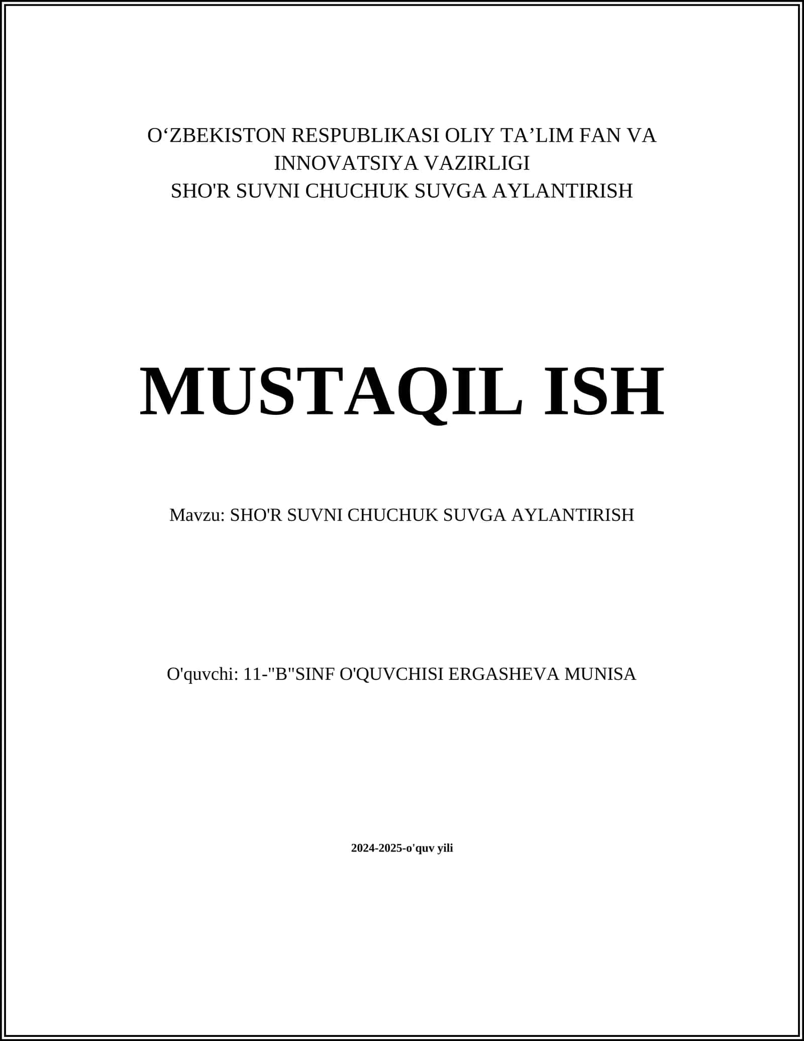SHO'R SUVNI CHUCHUK SUVGA AYLANTIRISH