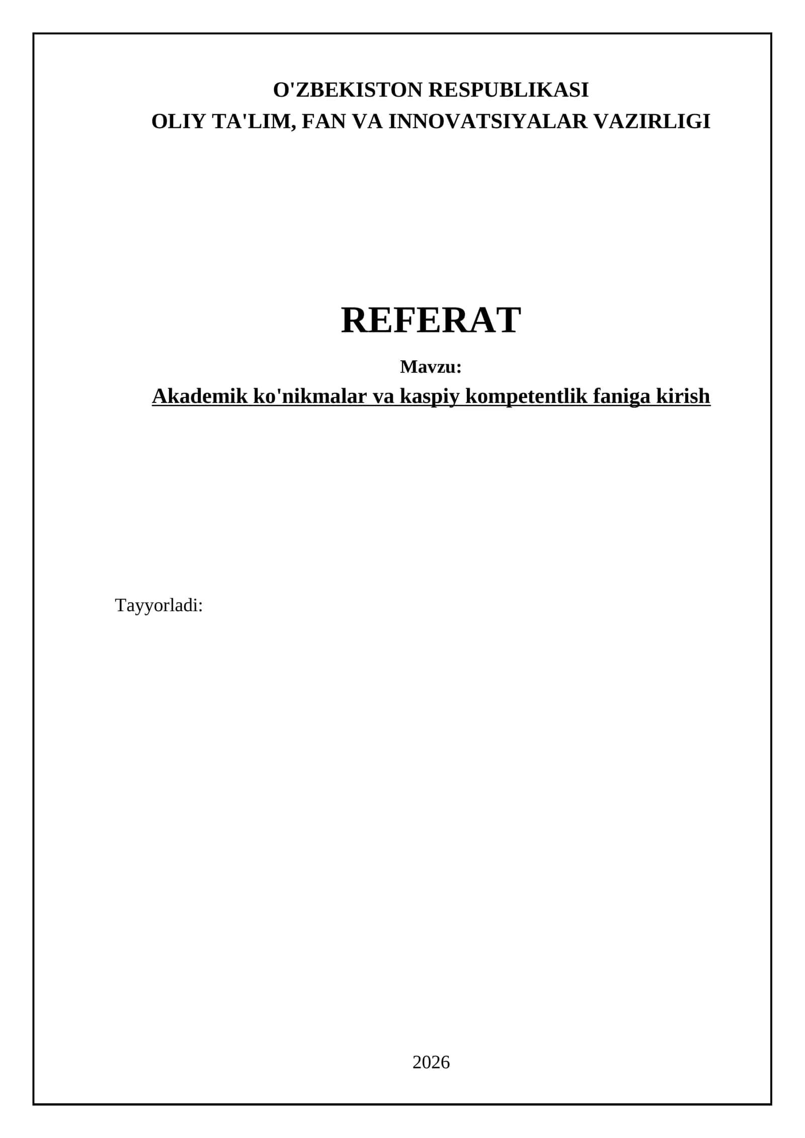 Akademik ko'nikmalar va kaspiy kompetentlik faniga kirish
