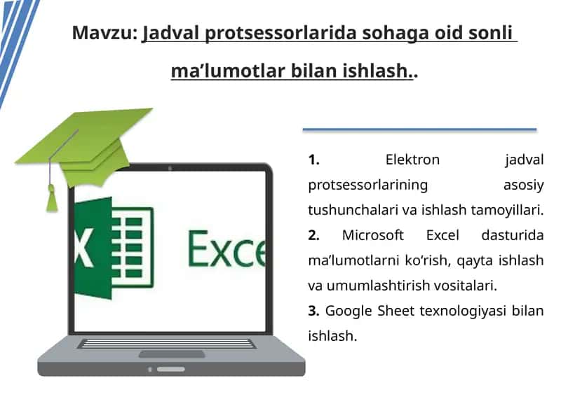 Jadval protsessorlarida sohaga oid sonli ma’lumotlar bilan ishlash