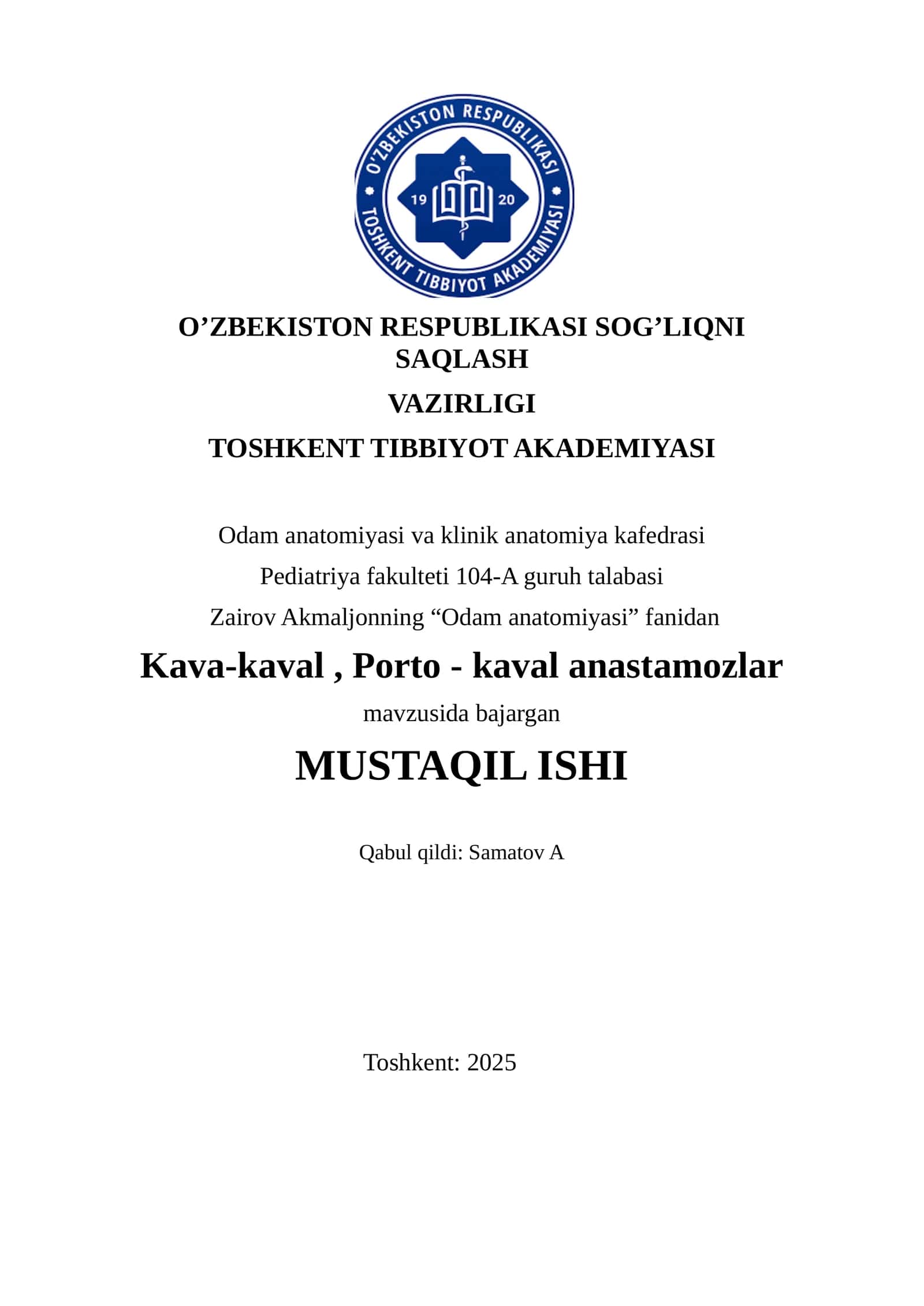 Kava-kaval, Porto - kaval anastamozlar