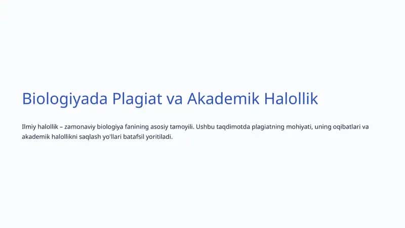 Biologiyada Plagiat va Akademik Halollik