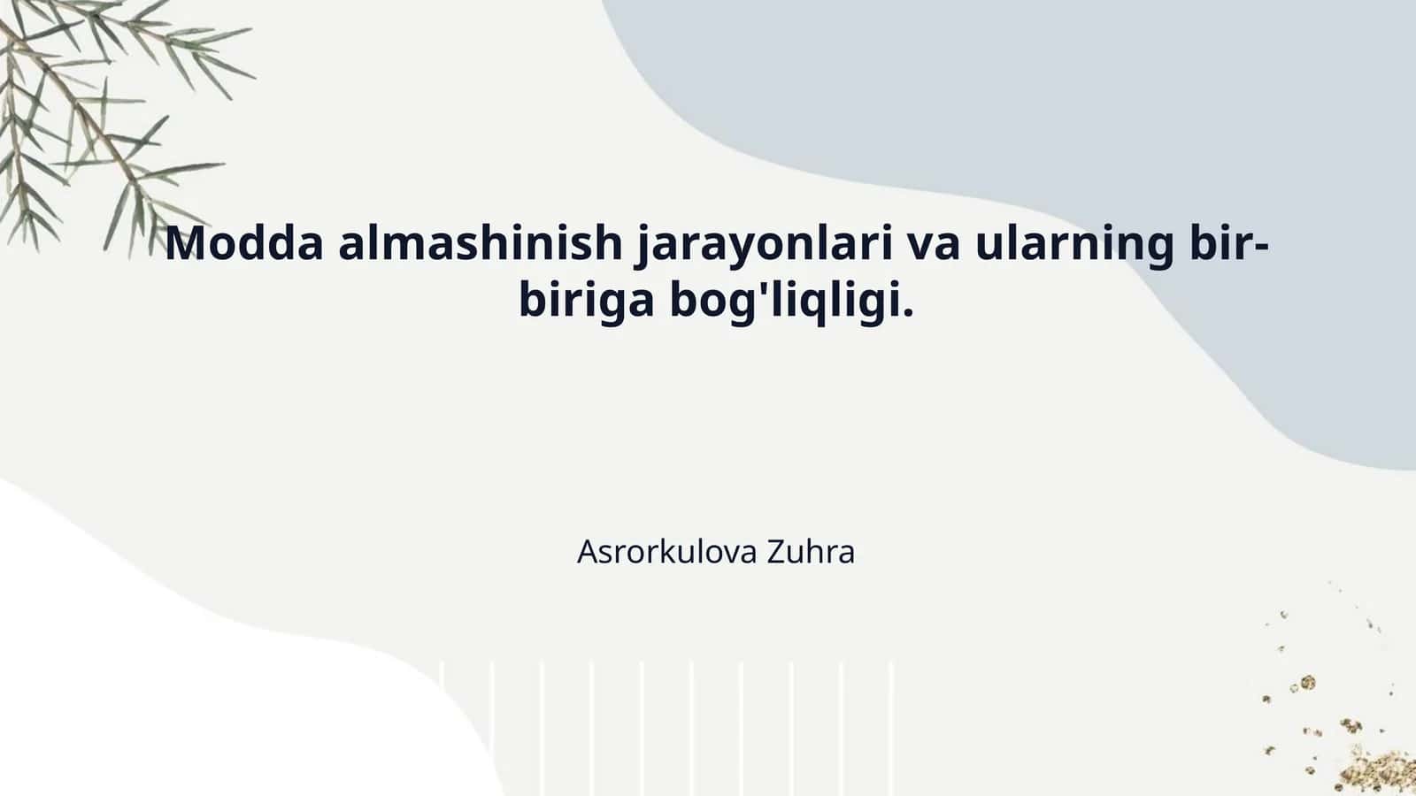 Modda almashinish jarayonlari va ularning bir-biriga bog'liqligi.