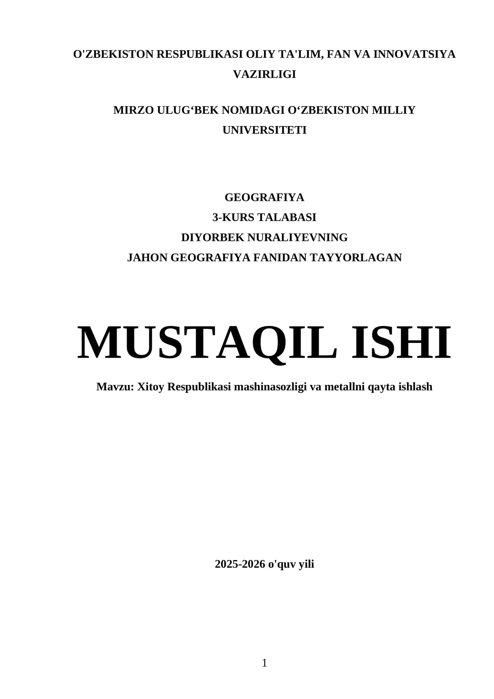 Xitoy Respublikasi mashinasozligi va metallni qayta ishlash