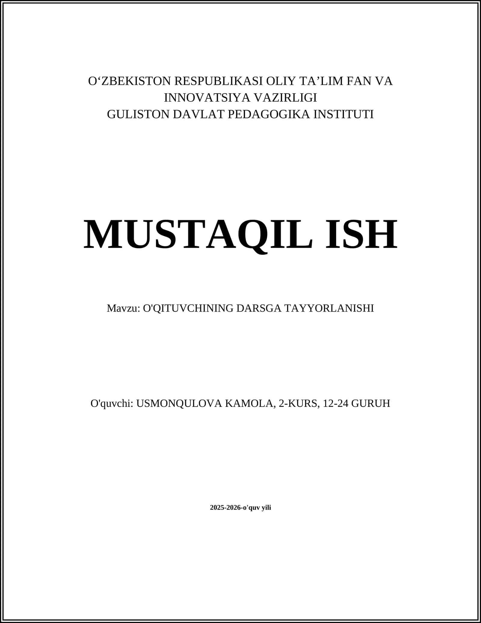 O'QITUVCHINING DARSGA TAYYORLANISHI