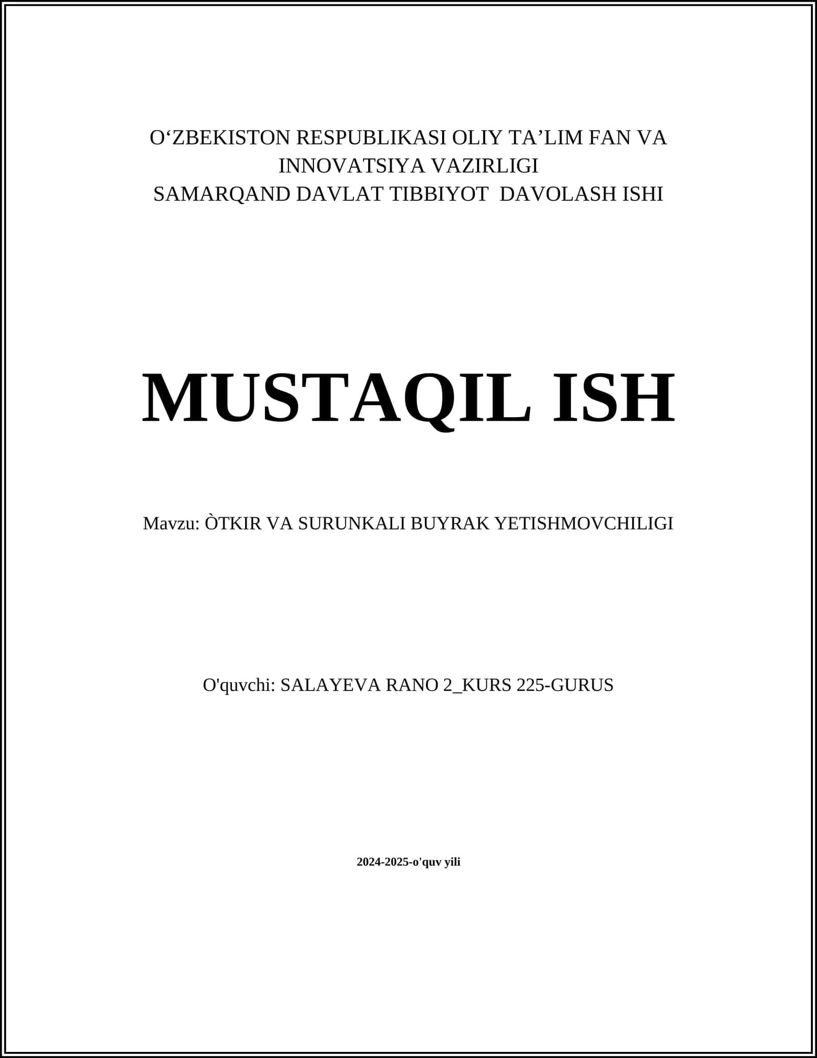ÒTKIR VA SURUNKALI BUYRAK YETISHMOVCHILIGI