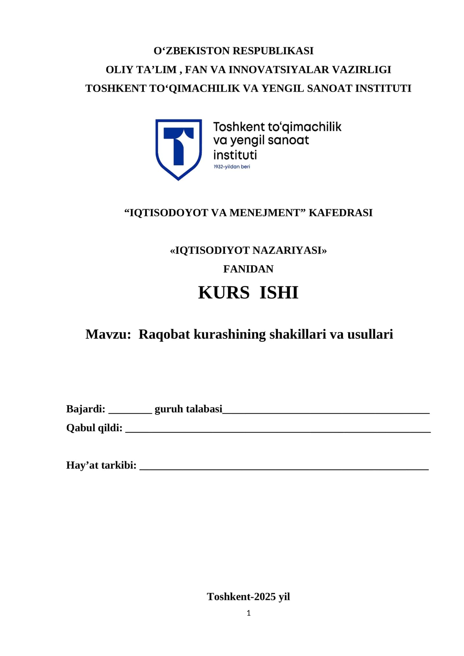 Raqobat kurashining shakillari va usullari