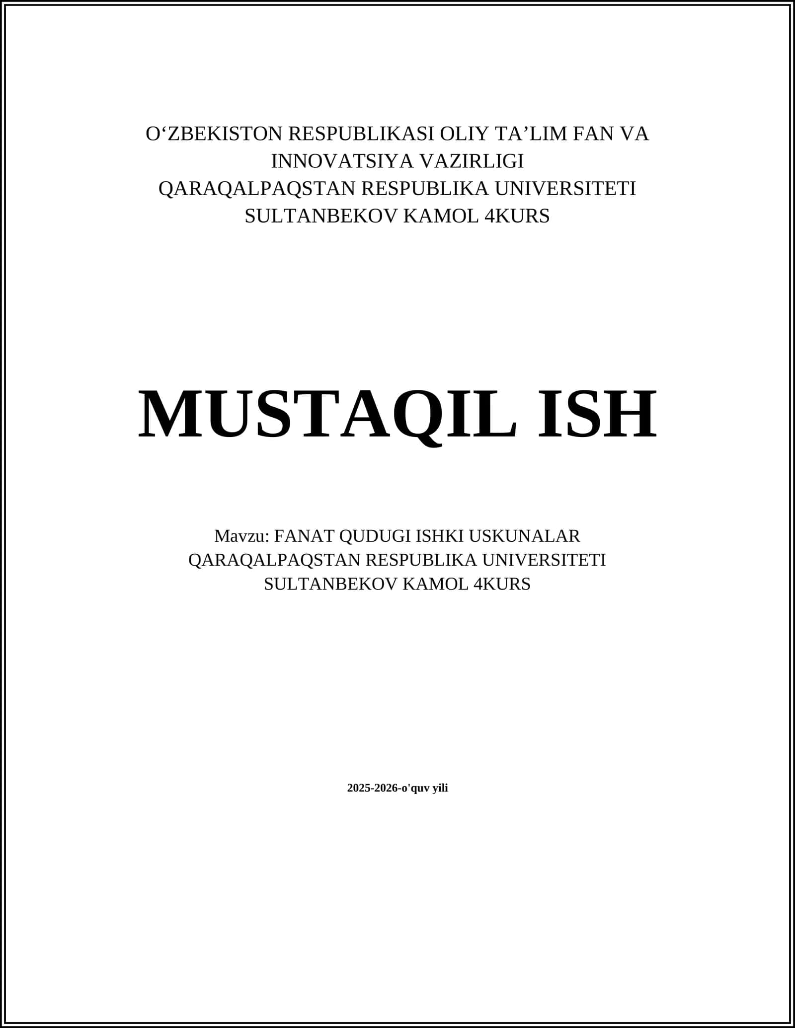 Fanat Qudugi Ishki Uskunalar