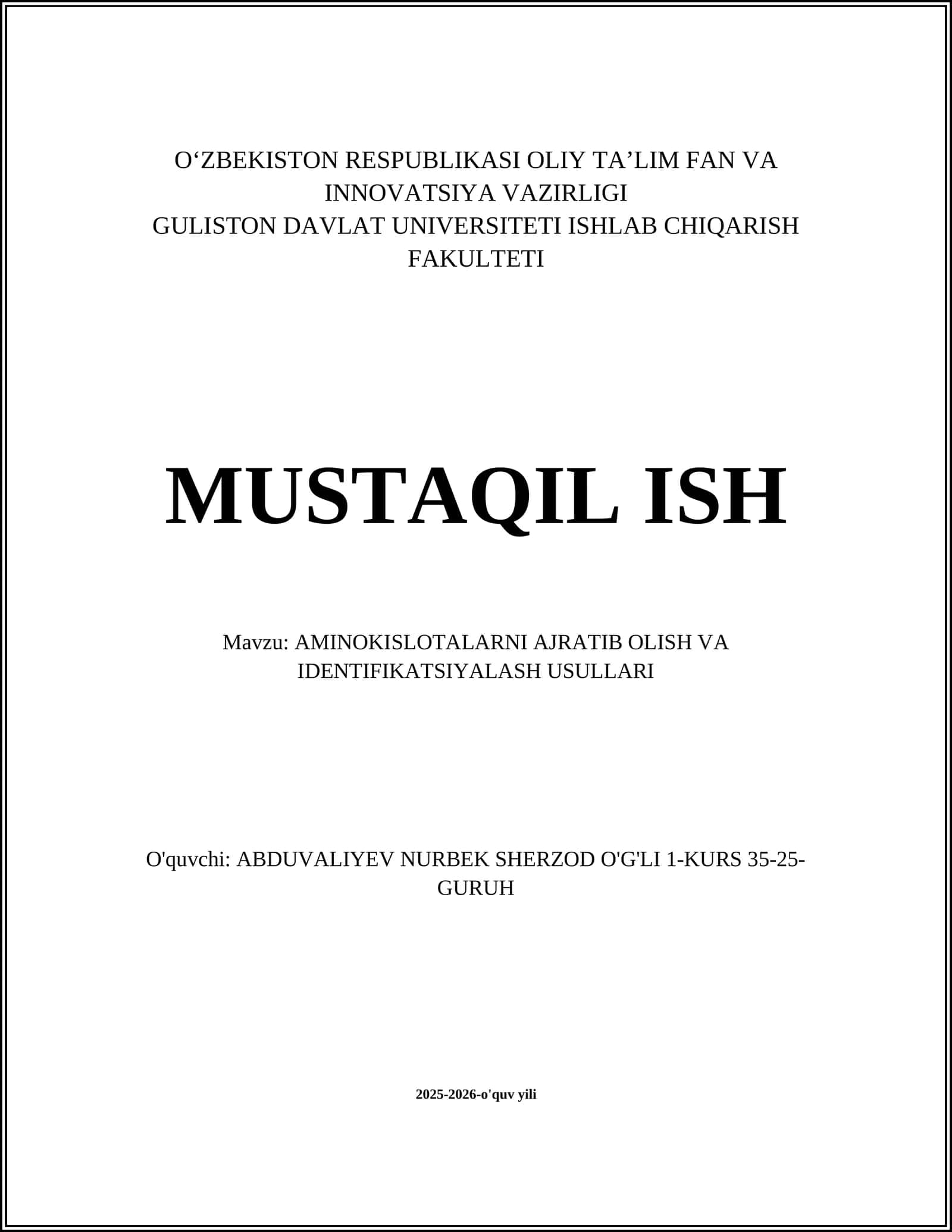 AMINOKISLOTALARNI AJRATIB OLISH VA IDENTIFIKATSIYALASH USULLARI