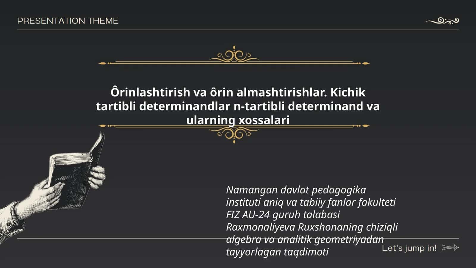 Chiziqli algebra va analitik geometriyadan tayyorlagan taqdimoti