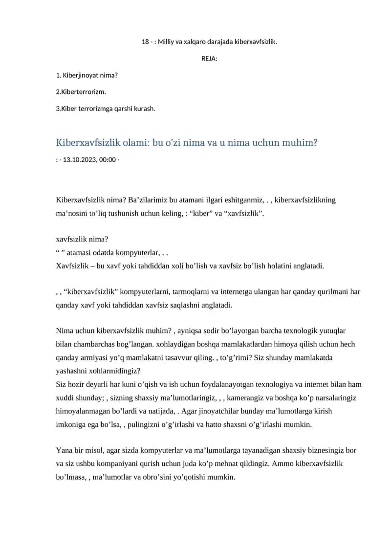 Kiberxavfsizlik muammolari va ularni hal etish usullari