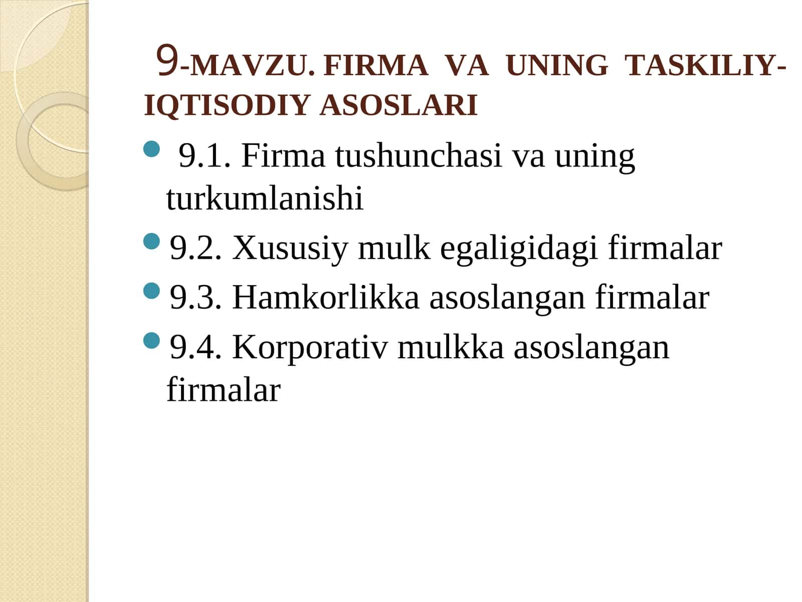 Firma va uning taskiliy-iqtisodiy asoslari
