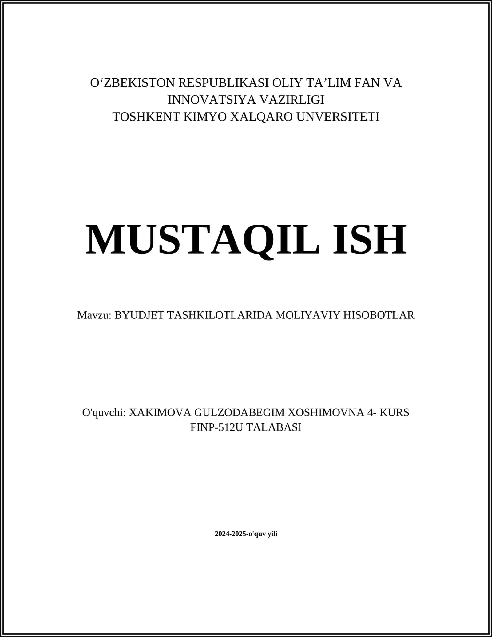 BYUDJET TASHKILOTLARIDA MOLIYAVIY HISOBOTLAR