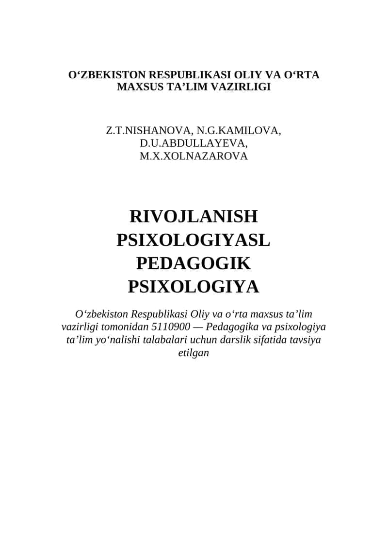 Rivojlanish psixoiogiyasi. Pedagogik psixologiya