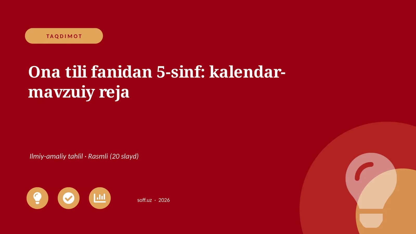 Ona tili fanidan 5-sinf: kalendar-mavzuiy reja