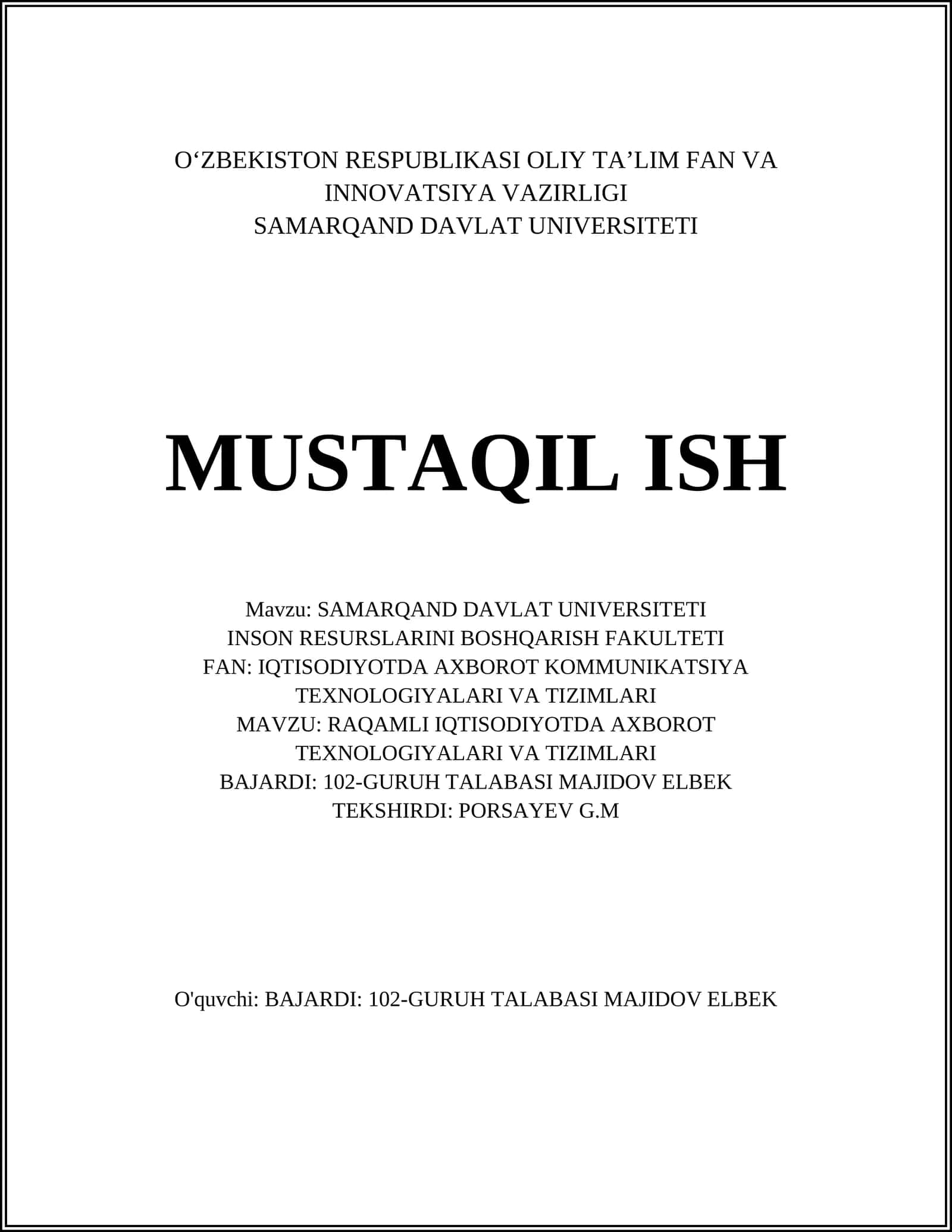 SAMARQAND DAVLAT UNIVERSITETI INSON RESURSLARINI BOSHQARISH FAKULTETI
