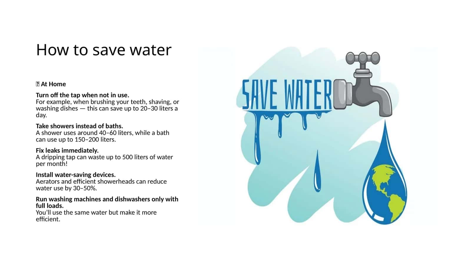 Suvni tejash bo'yicha taqdimot — How to Save Water