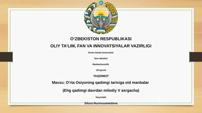 O‘rtа Оsiyoning qаdimgi tаriхiga oid mаnbаlаr