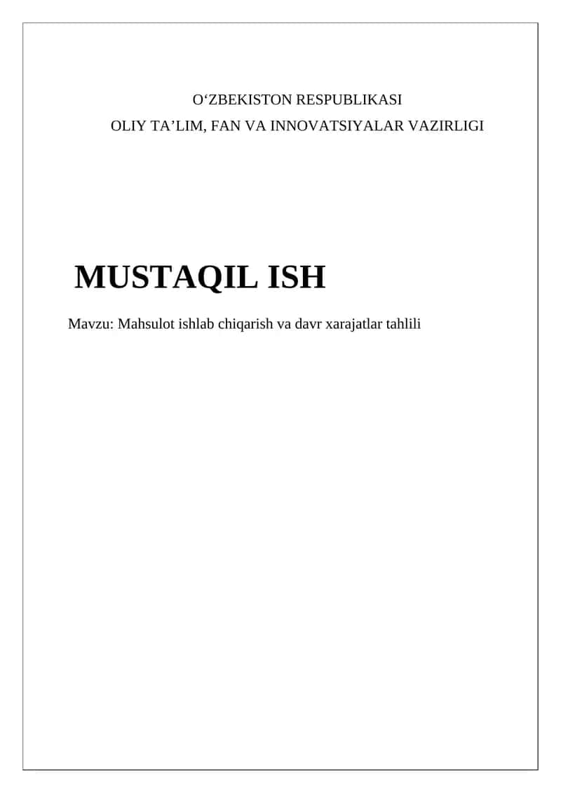 Mahsulot ishlab chiqarish va davr xarajatlar tahlili