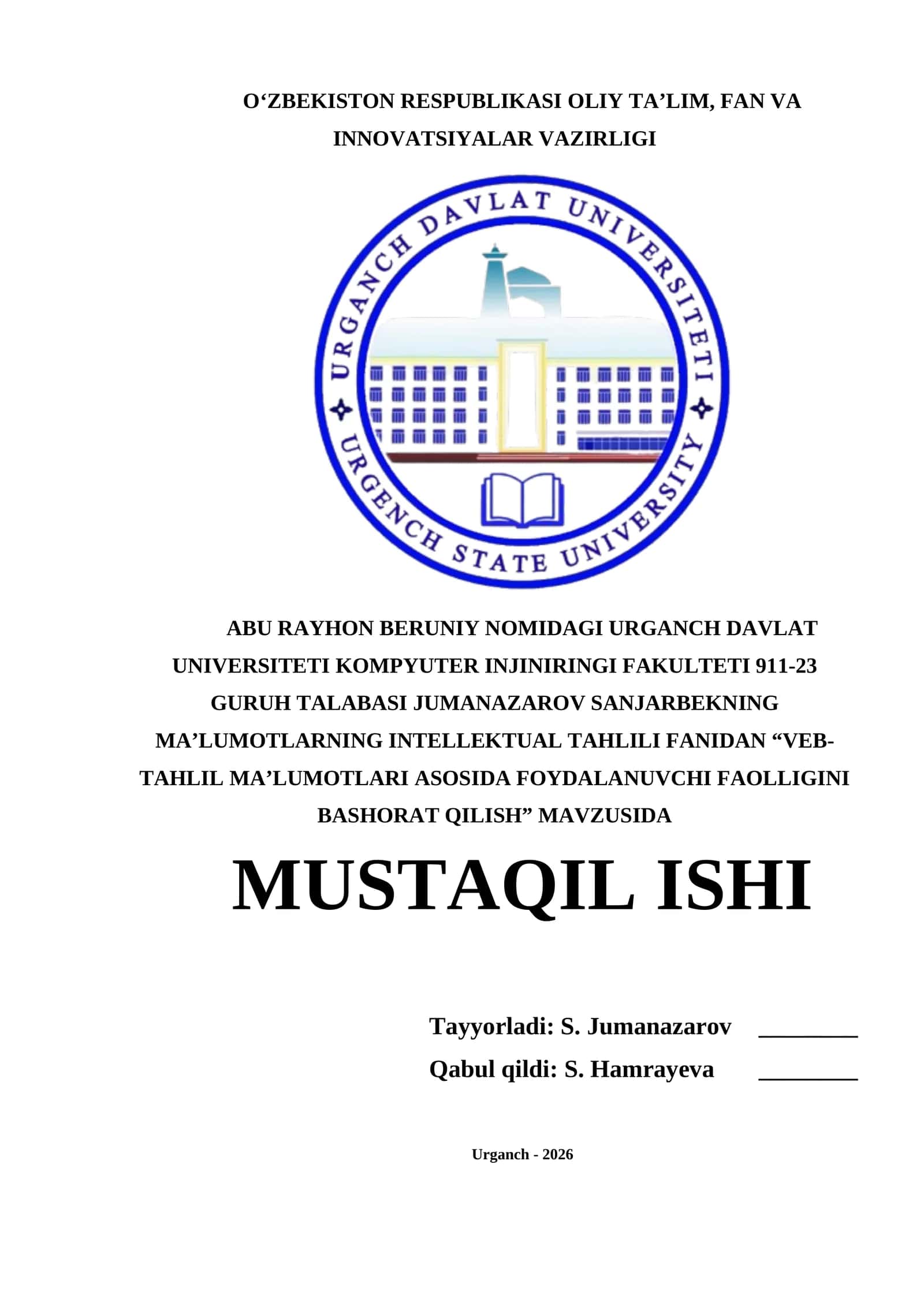 VEB-TAHLIL MA’LUMOTLARI ASOSIDA FOYDALANUVCHI FAOLLIGINI BASHORAT QILISH