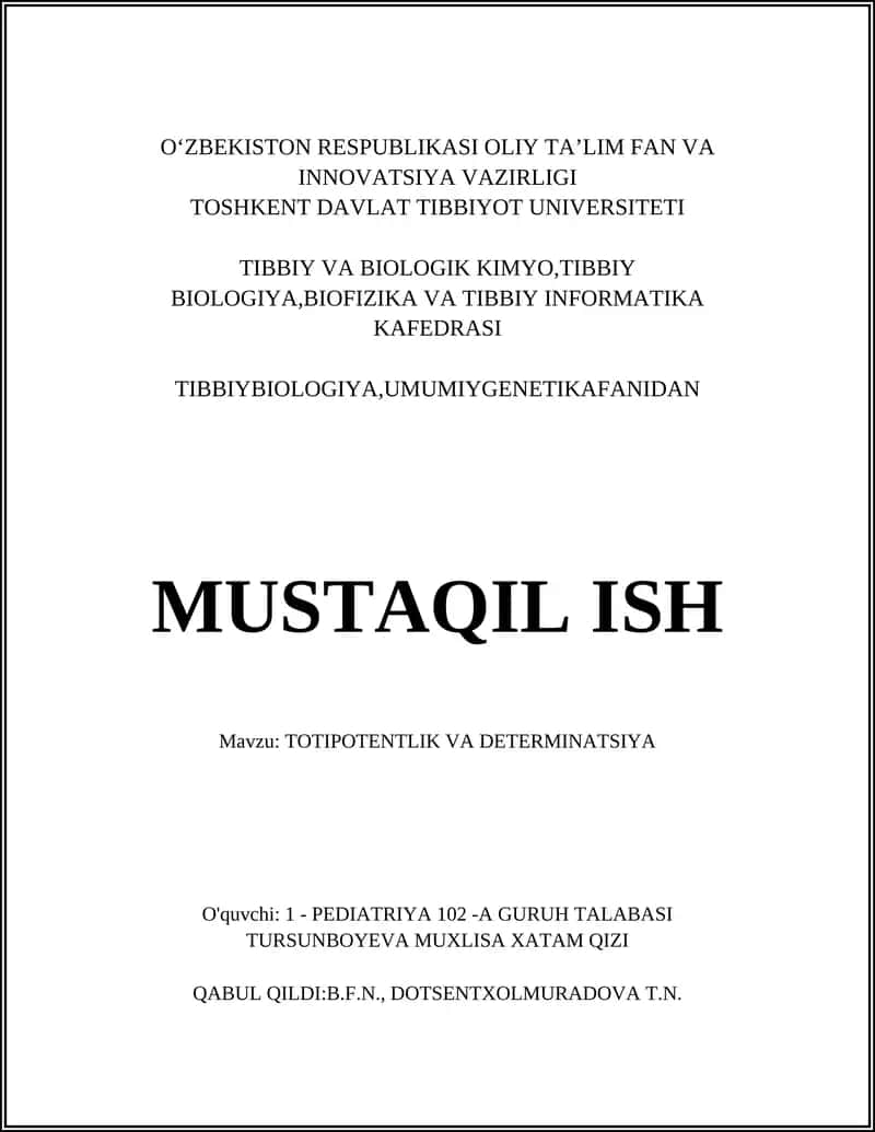 TOTIPOTENTLIK VA DETERMINATSIYA