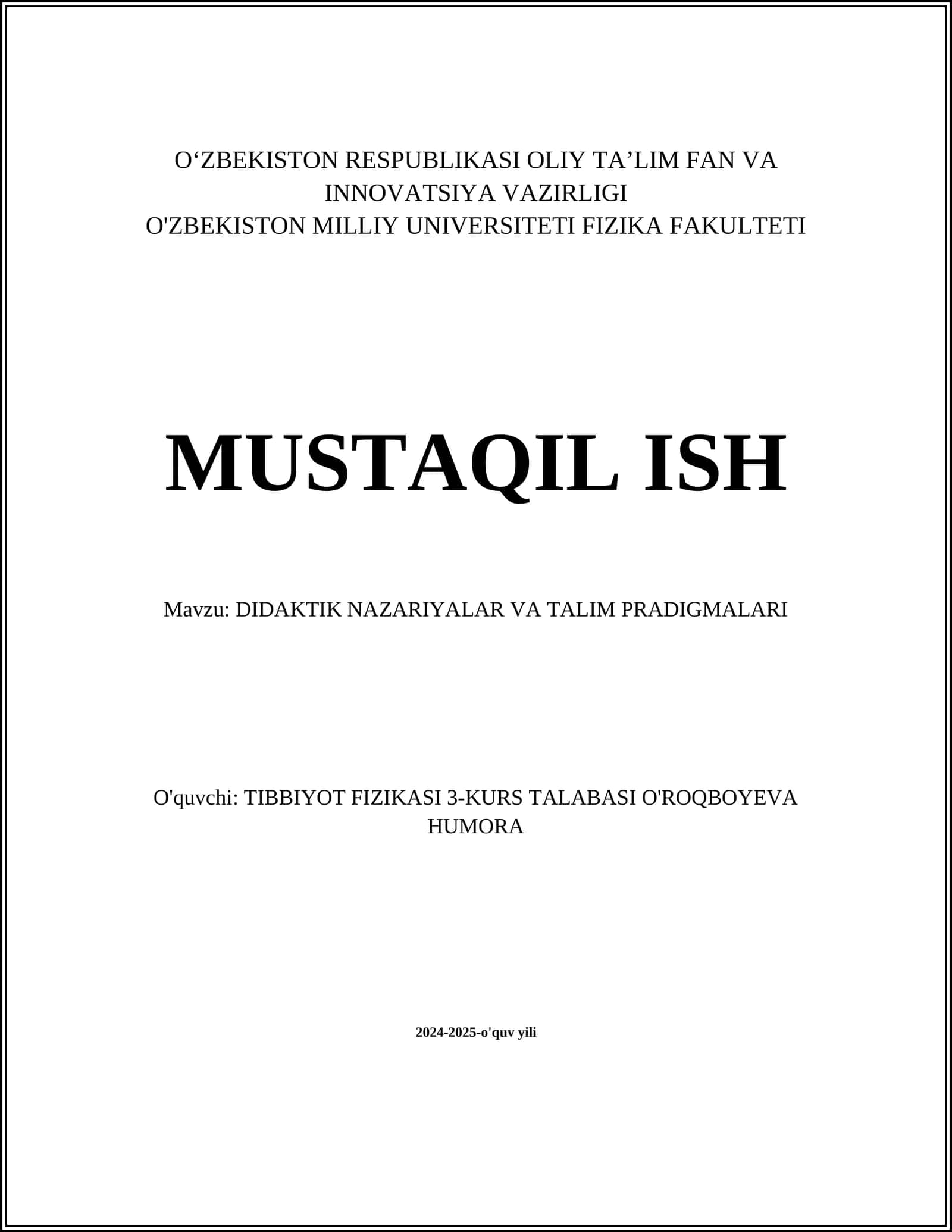 DIDAKTIK NAZARIYALAR VA TALIM PRADIGMALARI