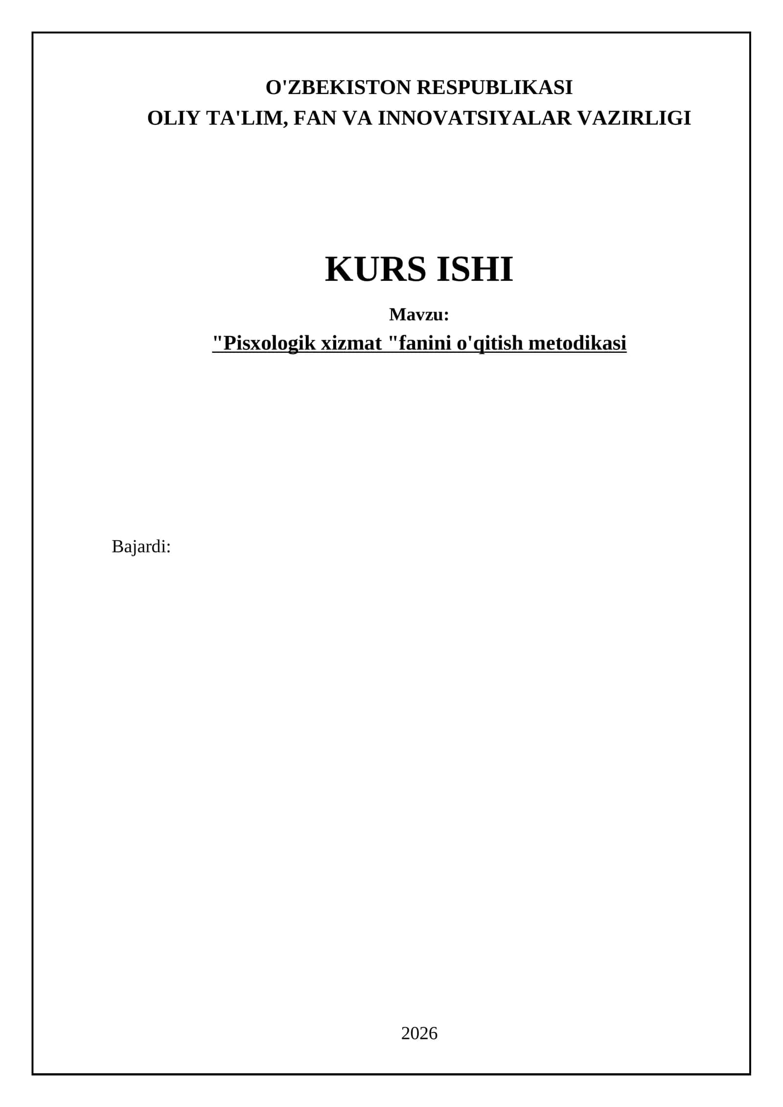 Pisxologik xizmatning o'qitish metodikasi