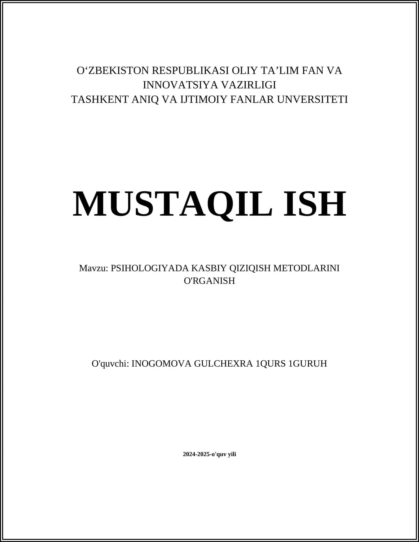 PSIHOLOGIYADA KASBIY QIZIQISH METODLARINI O'RGANISH
